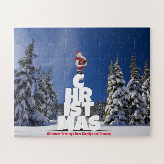 おじいちゃんとおばあちゃんからのクリスマスの挨拶 ジグソーパズル (横)