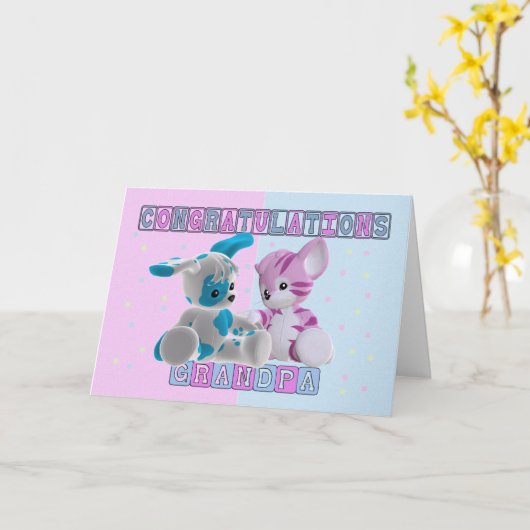 おじいちゃんと双子のお祝い カード (黄色い花)