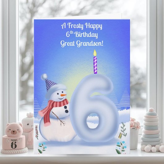 おじいちゃんのお孫さんの6歳の誕生日おめでとう雪だるま雪景色 カード