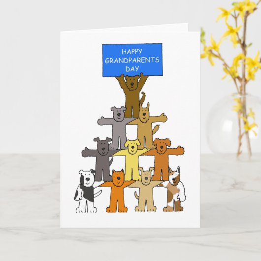 おじいちゃんのお母さんの日の漫画の犬 カード (黄色い花)