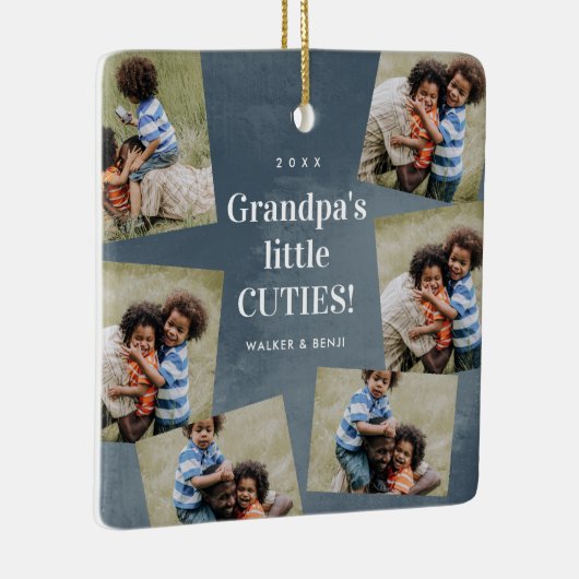 おじいちゃんのかわいこちゃんフォトコラージクリスマスホリデー セラミックオーナメント (右)