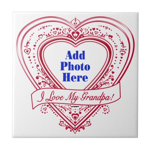 おじいちゃんのことが大好き!フォト赤いハート タイル (正面)