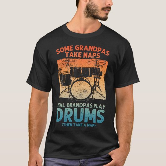 おじいちゃんのドラム奏者のための面白いアート Tシャツ (正面)