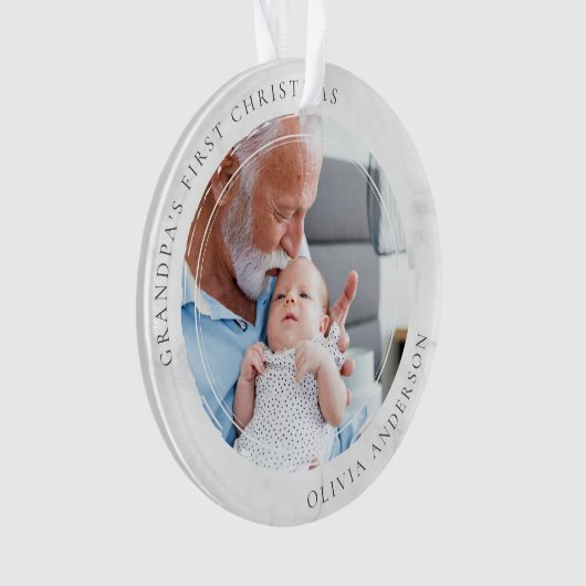 おじいちゃんの初めてのクリスマスフォトキープサケ オーナメント (正面)