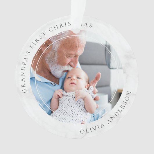 おじいちゃんの初めてのクリスマスフォトキープサケ オーナメント (正面)