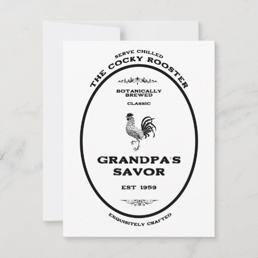 おじいちゃんの味わい 自慢の雄鶏 ヴィンテージ調剤薬局ラベル ノートカード (正面)