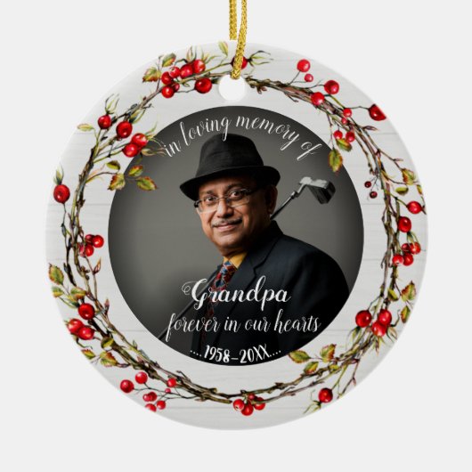 おじいちゃんの思い出を愛素朴しリース記念 セラミックオーナメント (正面)