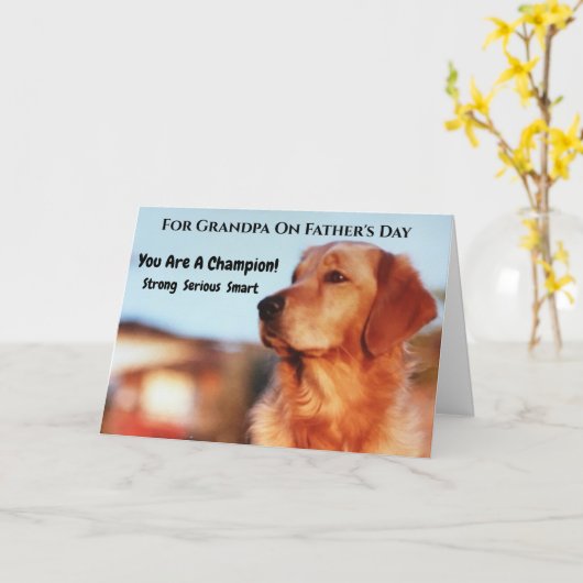 おじいちゃんの父の日ゴールデンレトリバーのカード カード (黄色い花)