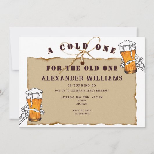 おじいちゃんの誕生日に冷たいビールを Skeleton A Cold One For The Old 招待状 (正面)