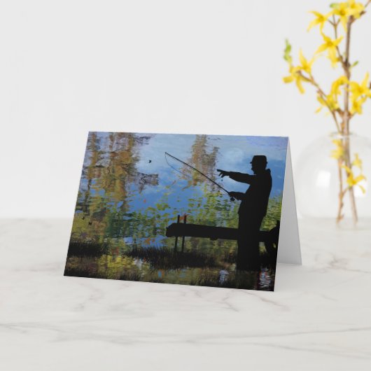 おじいちゃんの釣り　引退のグリーティングカード カード (黄色い花)