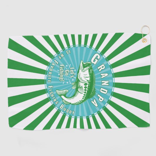 「おじいちゃんは私の魚釣りバディ」 ゴルフタオル (横)