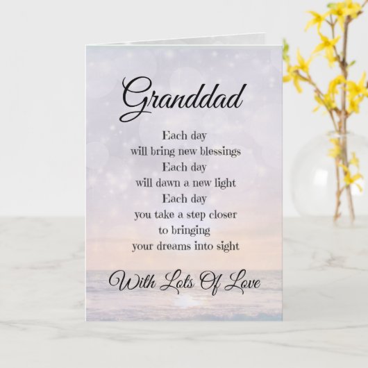 おじいちゃんへの応援詩 デザイン グリーティング カード (黄色い花)