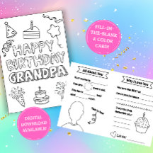 おじいちゃんへの誕生日カード: キッズぬりえアクティビティ