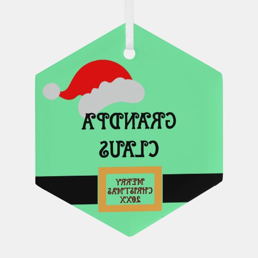 "おじいちゃんクロース"プリントパーソナライズされたおじいちゃん ガラスオーナメント (裏面)