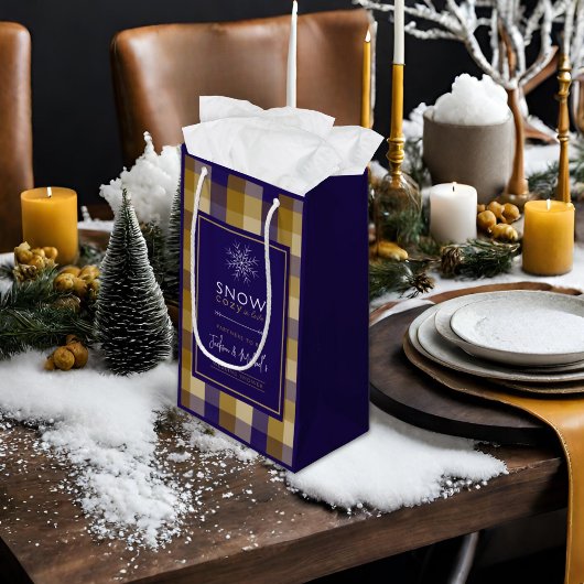 おじいちゃんスタイルのチェック柄 スノー コジー ウィンター ウェディング シャワー スモールペーパーバッグ