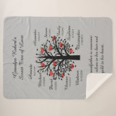 おじいちゃんツリー(ハート)黒/灰色10の名前と日付 シェルパブランケット (正面(横))