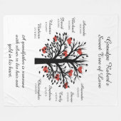 おじいちゃんツリー(ハート)黒/白10の名前と日付 フリースブランケット (正面(横))