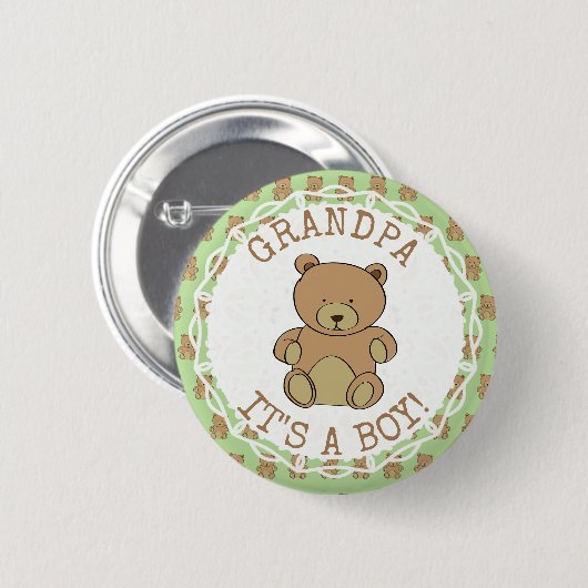 おじいちゃんテディベアその男の子ボタン 缶バッジ (正面&裏面)