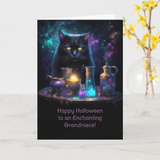 おじいちゃんハッピーハローウィンと黒猫 カード (黄色い花)