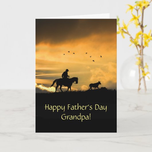 おじいちゃんハッピー父親の日かわいいカウボーイカントリー カード (黄色い花)
