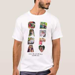 おじいちゃんフォトコラージュ 孫の名前の切り抜き Tシャツ