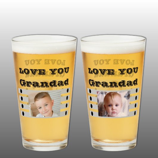 おじいちゃん大好き 2枚の写真 ブラック グレー ビール タンブラーグラス