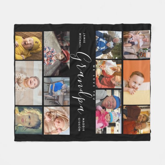 おじいちゃん愛してる | モダンハート写真のコラージュ フリースブランケット (正面(横))