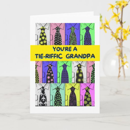 おじいちゃん父の日ネクタイ着用のシャツとネクタイ カード (黄色い花)