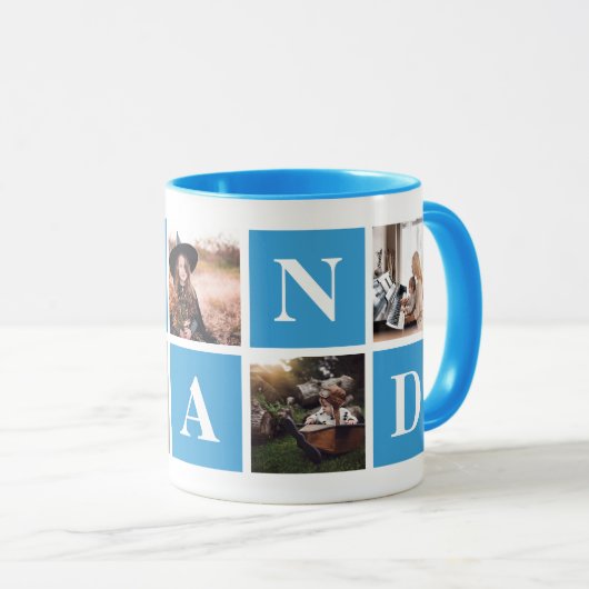 おじいちゃん用にカスタマイズされたブルーフォトコラージュ マグカップ (正面右)