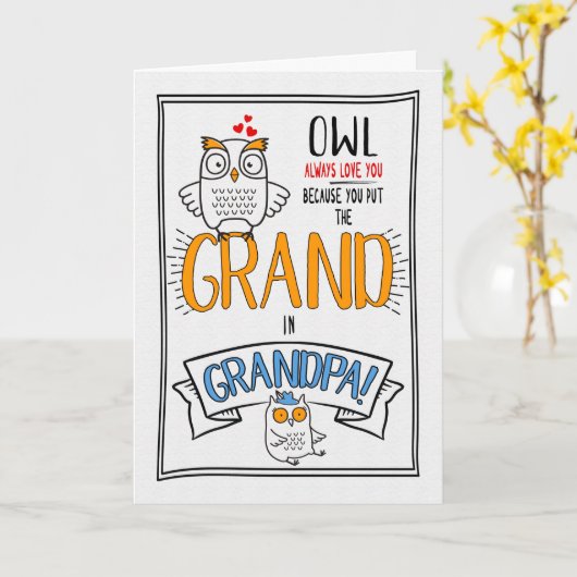 おじいちゃん祖父母の日フクロウいつも愛して カード (黄色い花)