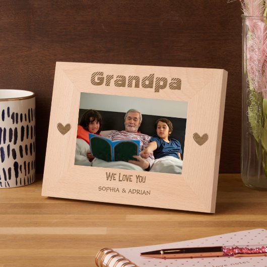 おじいちゃん私たちは愛あなたシンプルブラックハート名ギフト レーザー彫刻フレーム