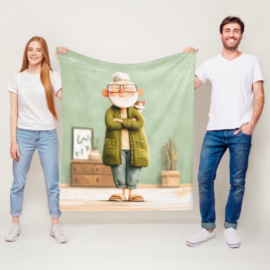 おじいちゃん魅力的と彼の猫 フリースブランケット (インサイチュ)