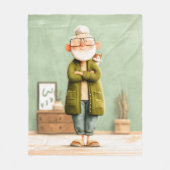 おじいちゃん魅力的と彼の猫 フリースブランケット (正面)