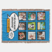 おじいちゃん おじいさん 現代写真コラージュ 面白い 青 スローブランケット (正面)