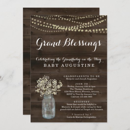 おじいちゃん、おばあちゃん、おばあちゃんシャワー 招待状 (正面/裏面)