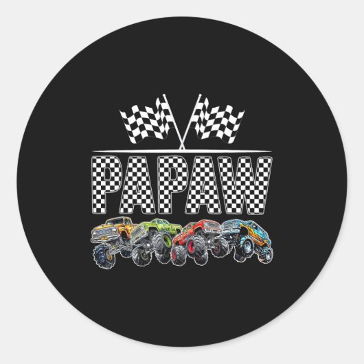 おじいちゃん レトロ モンスター トラック 家族 誕生日 お揃い ラウンドシール (正面)