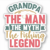 おじいちゃん – 男、神話、魚釣り伝説 シール (正面)