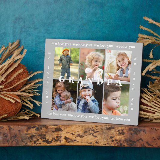 おじいちゃん 私たち愛してるよ 6枚の写真のコラージュ プレート フォトプラーク (側面)