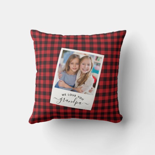 おじいモダン素朴ちゃんの赤い格子の写真が大好き クッション (裏面)