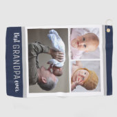 おじい最高のちゃん3枚写真コラージュネービーブルーホワイト ゴルフタオル (横)