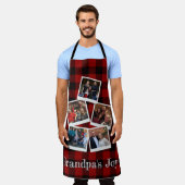おじい素朴ちゃんズジョイ5フォトコラージュバッファロープレイド エプロン (着用した状態)