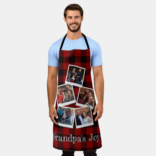 おじい素朴ちゃんズジョイ5フォトコラージュバッファロープレイド エプロン (着用した状態)