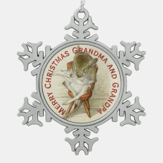 おじい読ちゃんの新聞 スノーフレークピューターオーナメント (正面)