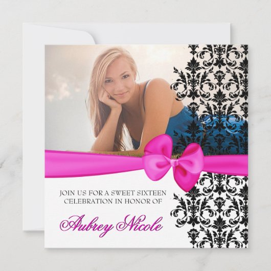 おじぎ付きダマスクアクセント付き招待状[ピンク] 招待状 (正面)