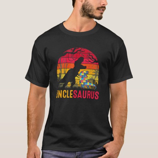 おじさんサウルスレックス自閉症啓発面白い恐竜 Tシャツ (正面)