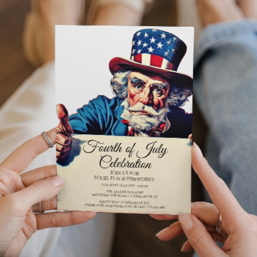 おじさんサムとシンプルな七月四日のお祝い 招待状