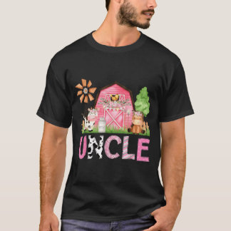 おじさんピンクの農場の動物の誕生日キッズおそろい Tシャツ