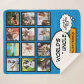 おじさんモダンおもしろいクール漫画ブルーフォトコラージュ シェルパブランケット (正面(横))