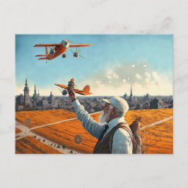 おじさんSiの飛行機はがき、ヴィンテージ航空機アート ポストカード