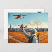 おじさんSiの飛行機はがき、ヴィンテージ航空機アート ポストカード (正面/裏面)